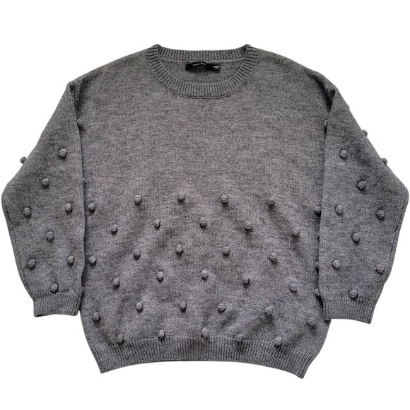 Doe & Rae Sweaters - Doe & Rae Pom Pom Pullover Sweater Gray Womens Small Cottagecore Boho NWT